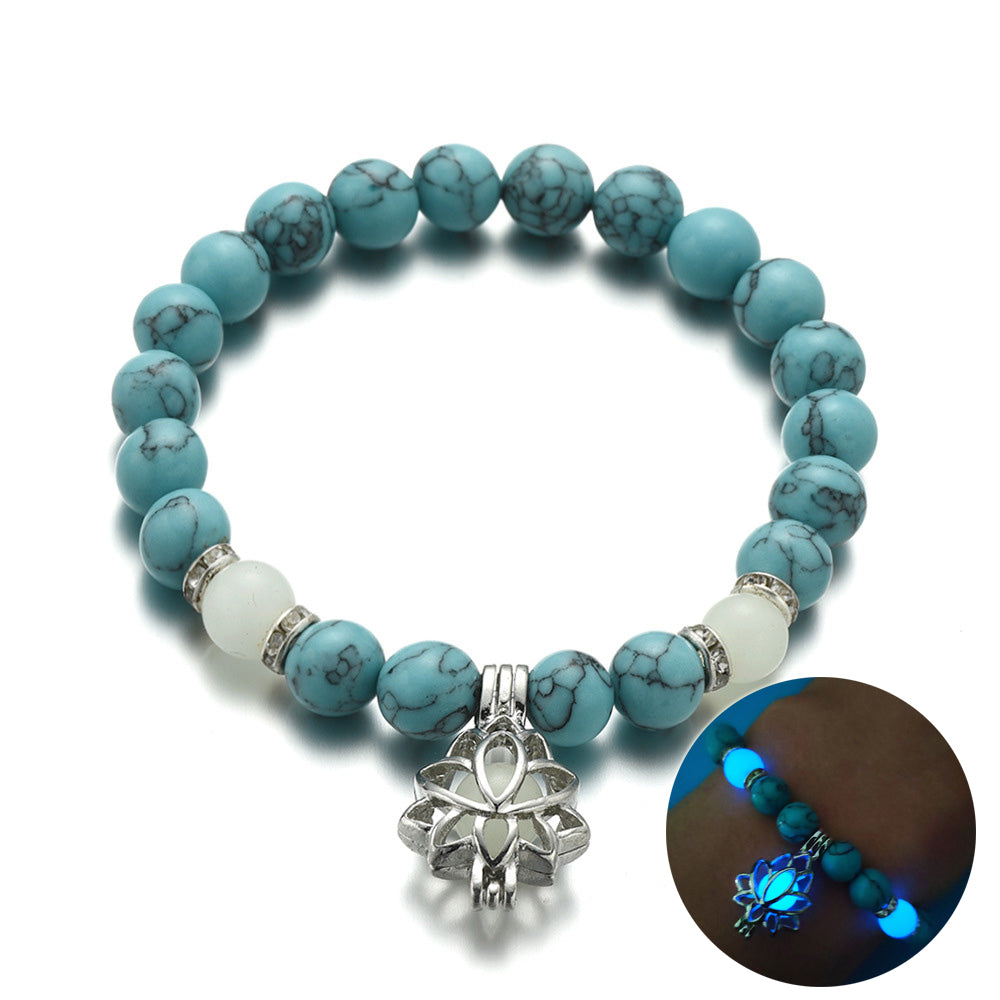 Energia Luminosa Loto Bracciale in Pietra Naturale Yoga Guarigione Bagliore Luminoso Nel Buio Braccialetto di Perline di Fascino Per Uomo Donna Preghiera Buddismo