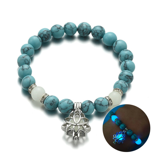 Energia Luminosa Loto Bracciale in Pietra Naturale Yoga Guarigione Bagliore Luminoso Nel Buio Braccialetto di Perline di Fascino Per Uomo Donna Preghiera Buddismo