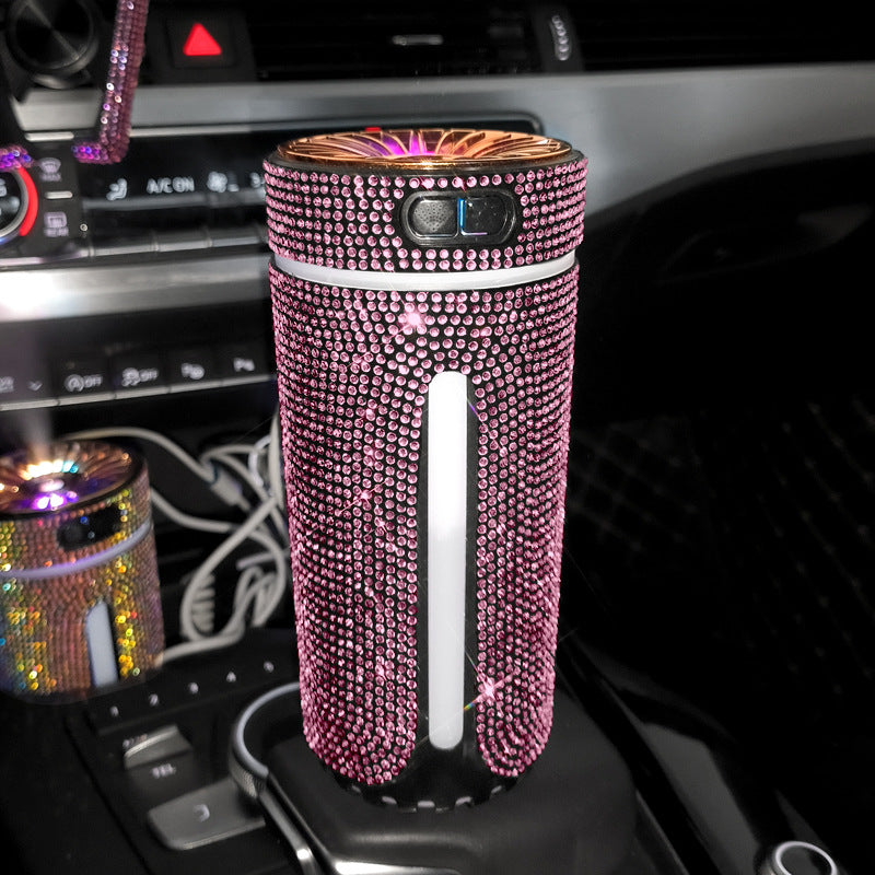 Umidificatore per auto con diamanti di lusso Diffusore per auto con luce a LED Purificatore d'aria automatico Diffusore per aromaterapia Deodorante per ambienti Accessori per auto per donna