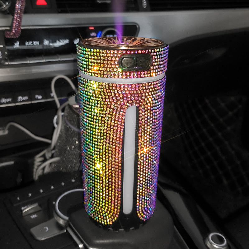 Umidificatore per auto con diamanti di lusso Diffusore per auto con luce a LED Purificatore d'aria automatico Diffusore per aromaterapia Deodorante per ambienti Accessori per auto per donna