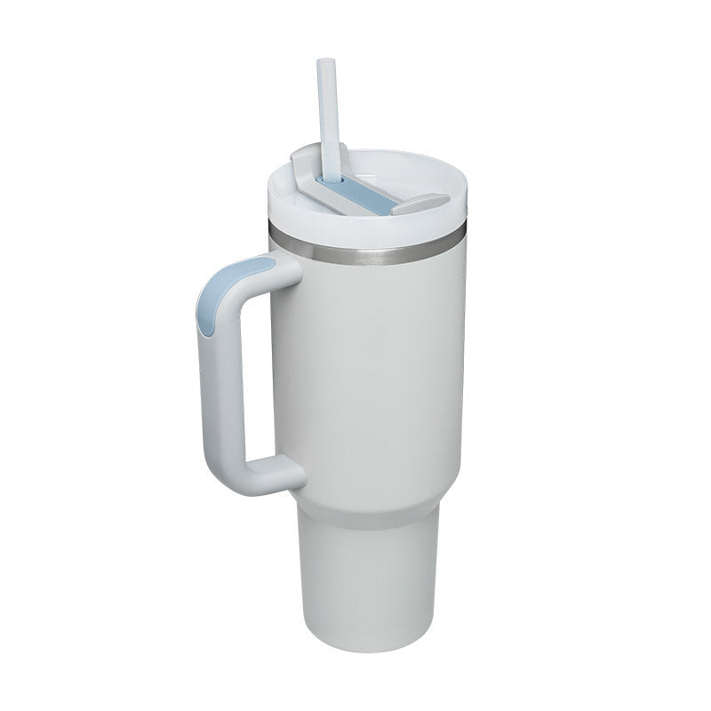 Tazza isolante per caffè in paglia da 40 once con manico Bottiglia d'acqua portatile in acciaio inossidabile per auto Grande capacità Tazza termica da viaggio senza BPA