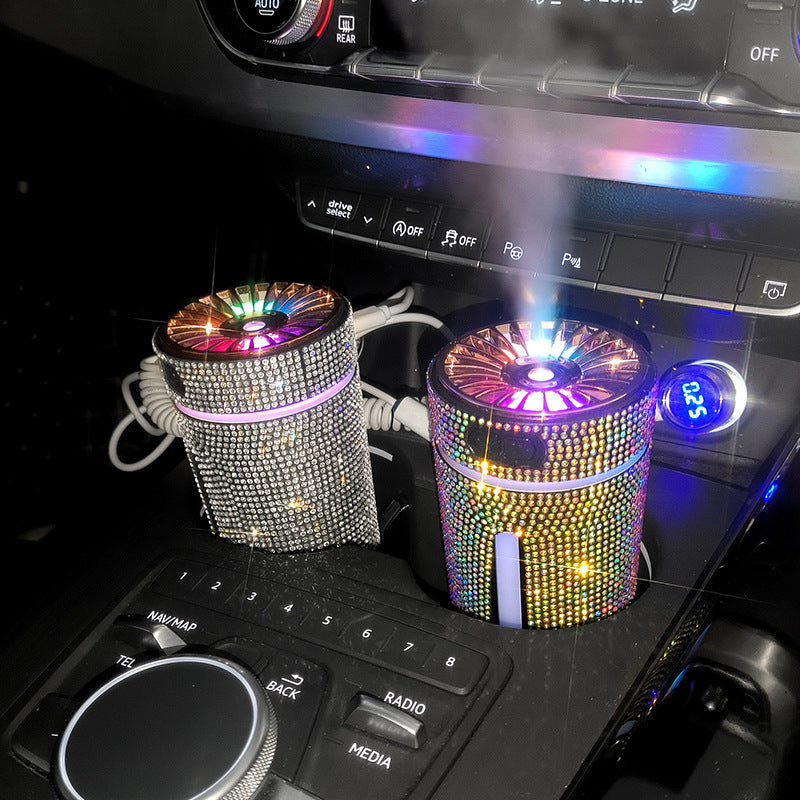 Umidificatore per auto con diamanti di lusso Diffusore per auto con luce a LED Purificatore d'aria automatico Diffusore per aromaterapia Deodorante per ambienti Accessori per auto per donna