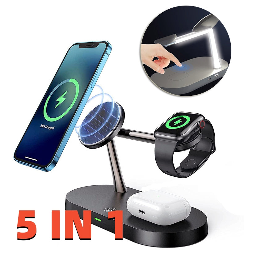 Caricabatterie da scrivania per telefono cellulare con ricarica wireless magnetica multifunzionale cinque in uno Caricabatteria rapido da 15 W