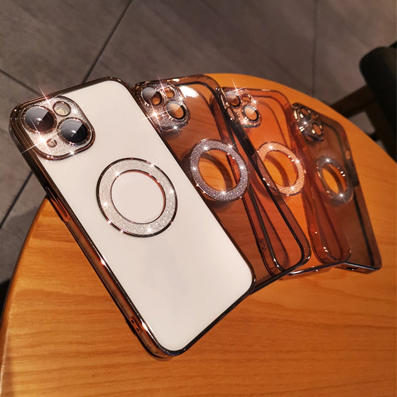 Custodia per telefono con anello diamantato morbido galvanico Pellicola per lenti standard per telefono cellulare con perdita di trapano