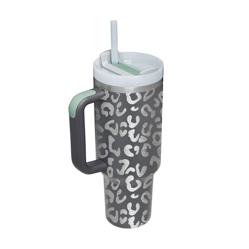Tazza isolante per caffè in paglia da 40 once con manico Bottiglia d'acqua portatile in acciaio inossidabile per auto Grande capacità Tazza termica da viaggio senza BPA