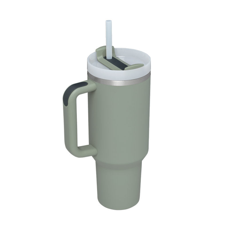 Tazza isolante per caffè in paglia da 40 once con manico Bottiglia d'acqua portatile in acciaio inossidabile per auto Grande capacità Tazza termica da viaggio senza BPA
