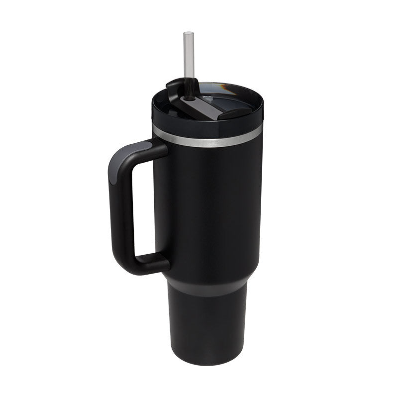 Tazza isolante per caffè in paglia da 40 once con manico Bottiglia d'acqua portatile in acciaio inossidabile per auto Grande capacità Tazza termica da viaggio senza BPA