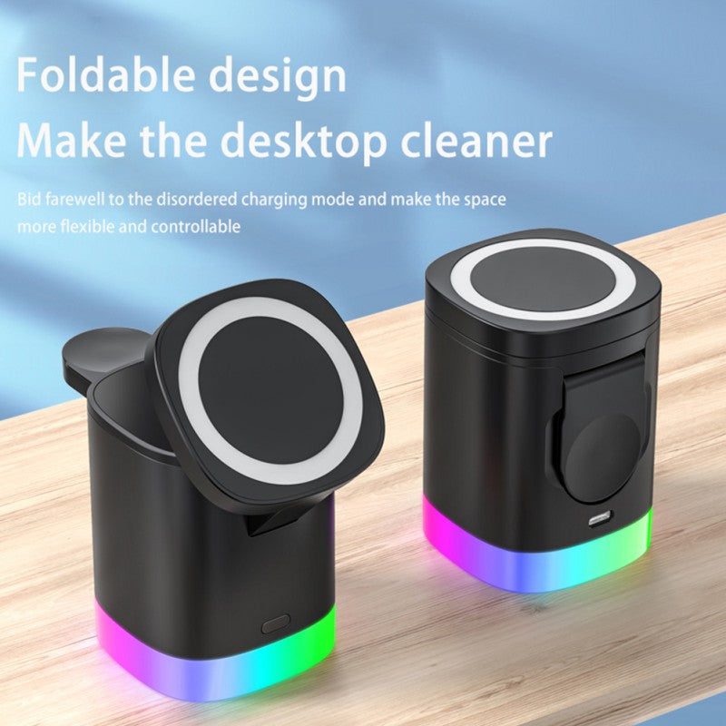 智能手机 RGB 环境光充电站 3 合 1 磁性无线快速充电器适用于 Airpods IWatch