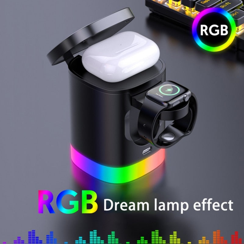 智能手机 RGB 环境光充电站 3 合 1 磁性无线快速充电器适用于 Airpods IWatch