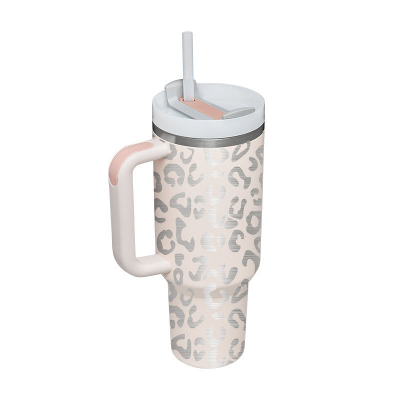 Tazza isolante per caffè in paglia da 40 once con manico Bottiglia d'acqua portatile in acciaio inossidabile per auto Grande capacità Tazza termica da viaggio senza BPA