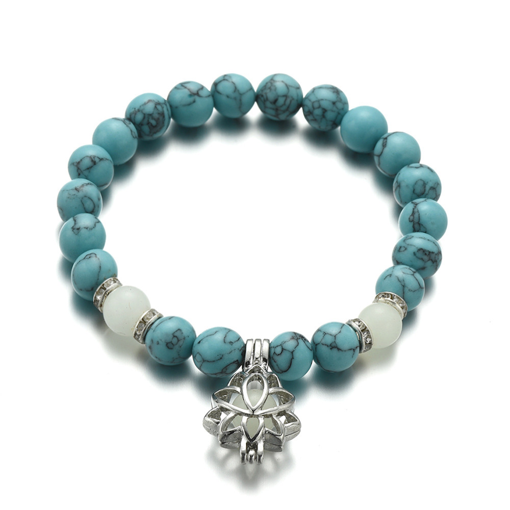 Energia Luminosa Loto Bracciale in Pietra Naturale Yoga Guarigione Bagliore Luminoso Nel Buio Braccialetto di Perline di Fascino Per Uomo Donna Preghiera Buddismo