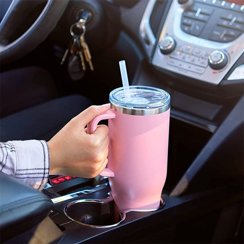 Tazza isolante per caffè in paglia da 40 once con manico Bottiglia d'acqua portatile in acciaio inossidabile per auto Grande capacità Tazza termica da viaggio senza BPA