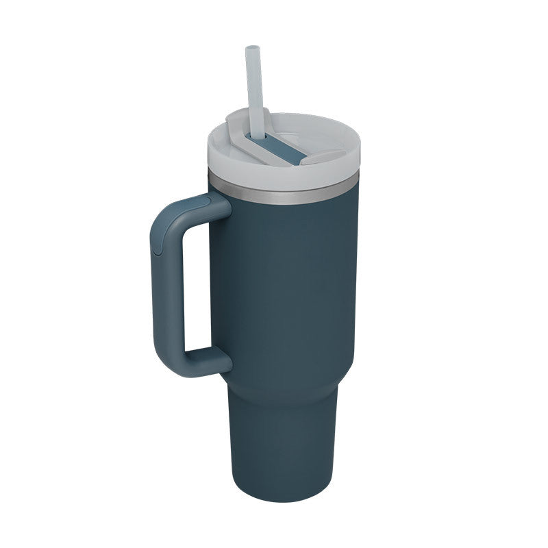Tazza isolante per caffè in paglia da 40 once con manico Bottiglia d'acqua portatile in acciaio inossidabile per auto Grande capacità Tazza termica da viaggio senza BPA